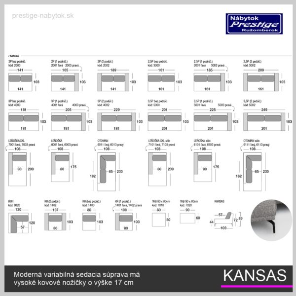 Kansas sedacia súprava rozmery